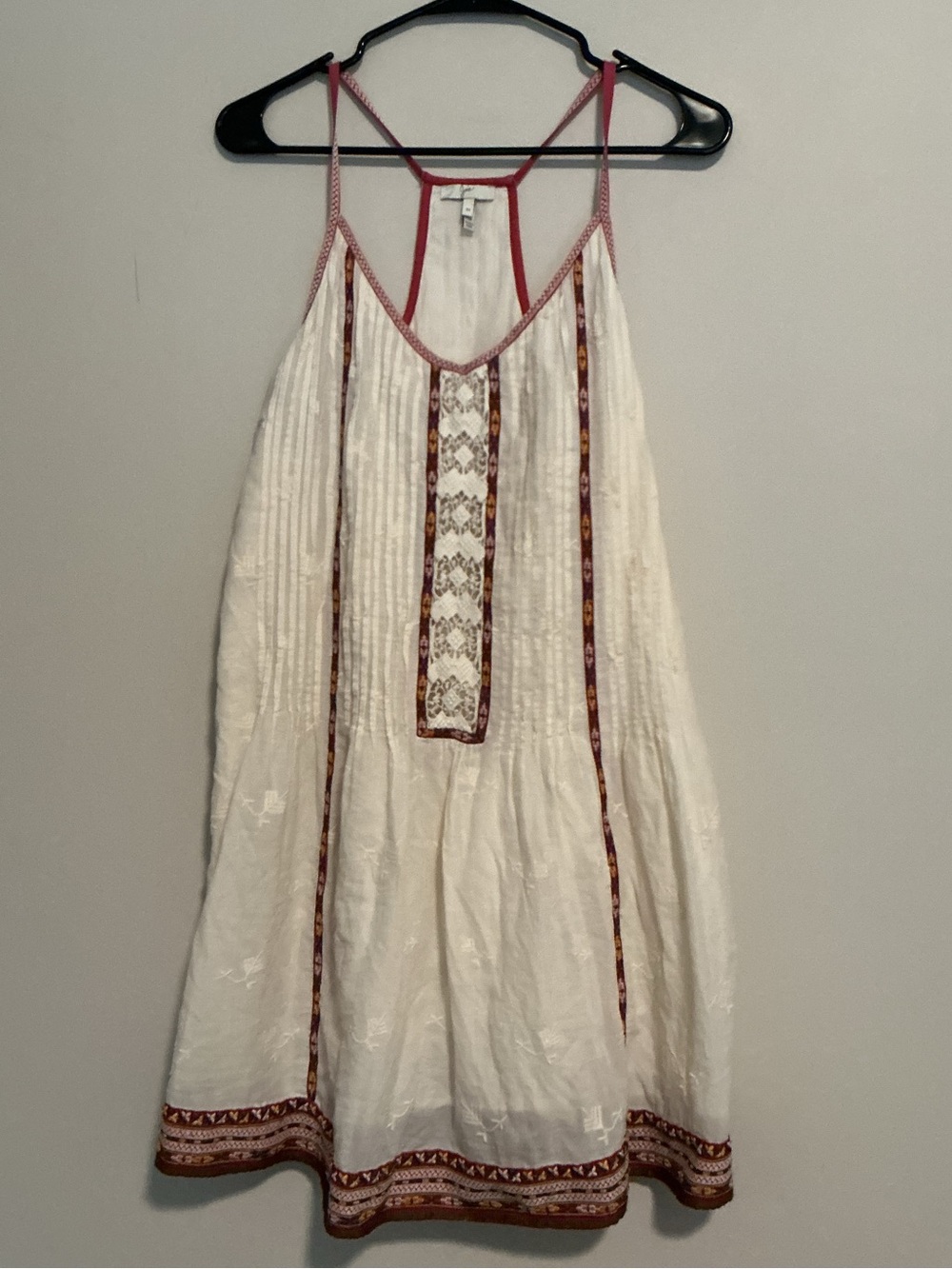 White Boho Embroidered Sundress Red Trim Joie- Western Coastal - Medium